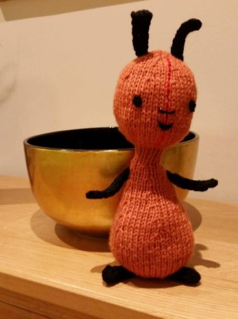 A homemade knitted toy of Flop, Bing's carer from the British children's television show, based on the books by Ted Dewan