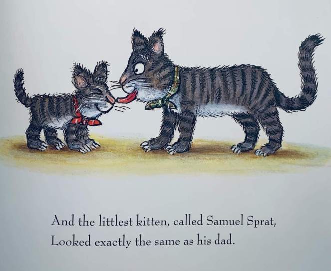 An image of Samuel Sprat and Tabby McTat from the picture book 'Tabby McTat', by Julia Donaldson and Axel Scheffler, included under fair use rules