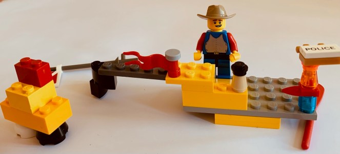 'Police' – An abstract Lego creation created by a child using a limited set of random blocks
